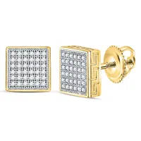 10kt Gold Mens Round Diamond Square Cluster Stud Earrings Cttw