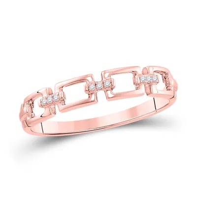 14kt Rose Gold Womens Round Diamond Chain Link Stackable Band Ring .03 Cttw