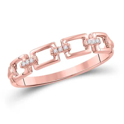 10kt Rose Gold Womens Round Diamond Chain Link Stackable Band Ring .03 Cttw