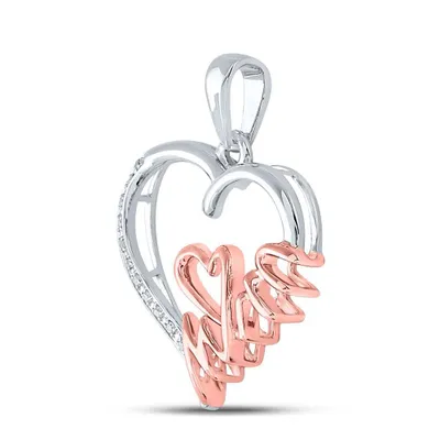 Two-tone Sterling Silver Womens Round Diamond Mom Heart Pendant / Cttw