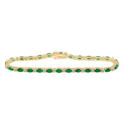 14kt Yellow Gold Womens Oval Emerald Diamond Tennis Bracelet 6 Cttw