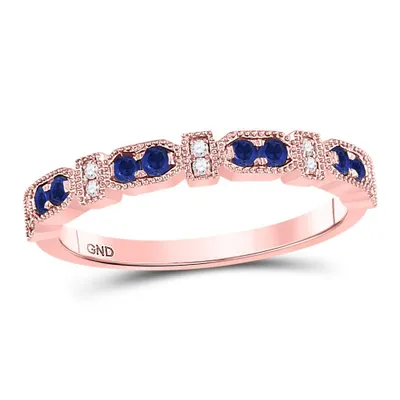 10kt Rose Gold Womens Round Blue Sapphire Diamond Stackable Band Ring / Cttw