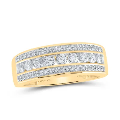 14kt Yellow Gold Mens Round Diamond Triple Row Band Ring 1 Cttw