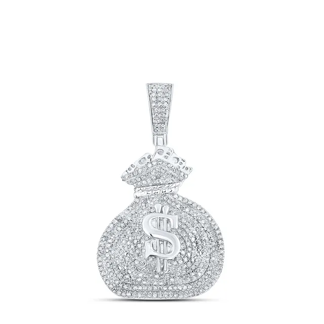 10kt Yellow Gold Mens Round Diamond Flex Money Bag Charm Pendant 1-1/3 Cttw