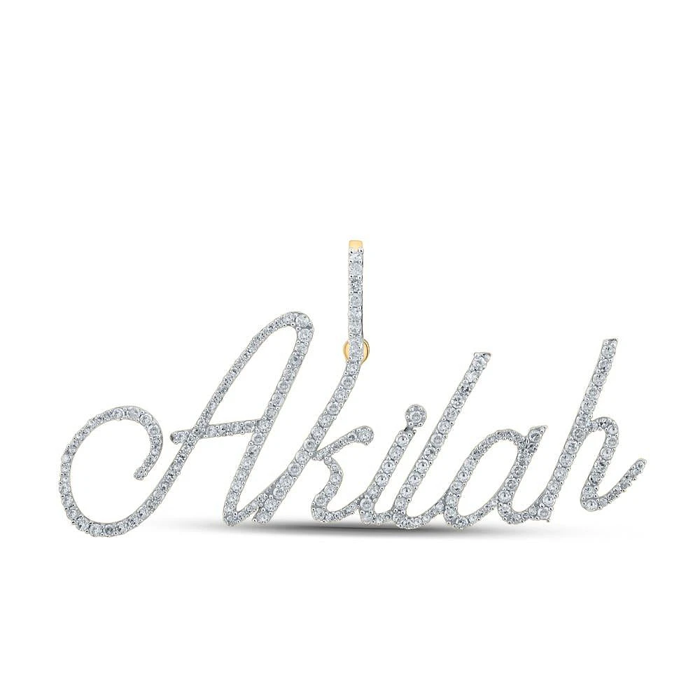 10kt Yellow Gold Round Diamond AKILAH Name Letter Charm Pendant 1 Cttw