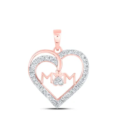 10kt Rose Gold Womens Round Diamond Mom Heart Pendant 1/6 Cttw