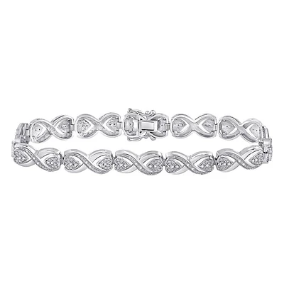 Sterling Silver Womens Round Diamond Infinity Bracelet / Cttw