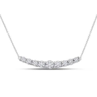 14kt White Gold Womens Round Diamond Graduated Curved Bar Necklace 1/2 Cttw