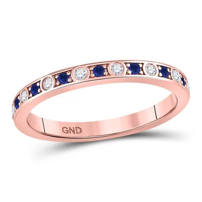 10kt Rose Gold Womens Round Blue Sapphire Diamond Alternating Stackable Band Ring 1/4 Cttw