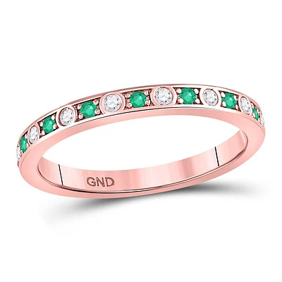 10kt Rose Gold Womens Round Emerald Diamond Alternating Stackable Band Ring 1/4 Cttw