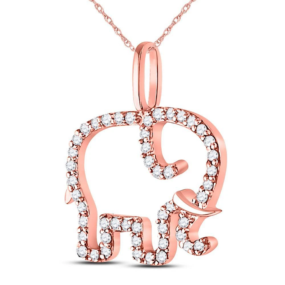 10kt Rose Gold Womens Round Diamond Elephant Animal Pendant 1/6 Cttw