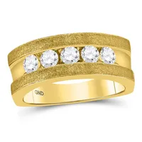 10k Yellow Gold Mens Round Diamond Single Row 5-Stone Wedding Band Ring 1/2 Cttw