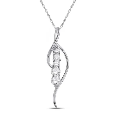 14kt White Gold Womens Round Prong-set Diamond Journey Drop Pendant 1/5 Cttw