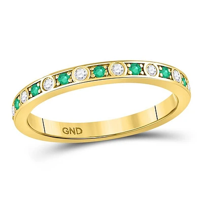 10kt Yellow Gold Womens Round Emerald Diamond Alternating Stackable Band Ring 1/4 Cttw