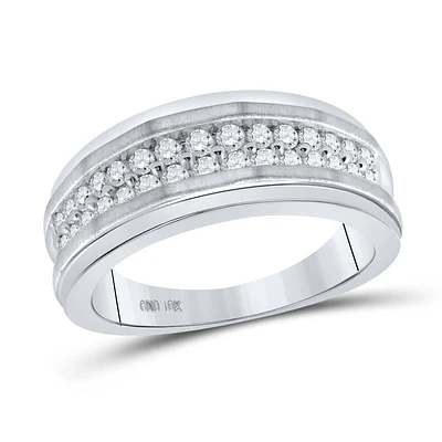 10kt White Gold Mens Round Diamond Double Row Band Ring 3/4 Cttw