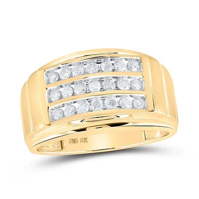 10kt Gold Mens Round Diamond Triple Row Band Ring 1/ Cttw