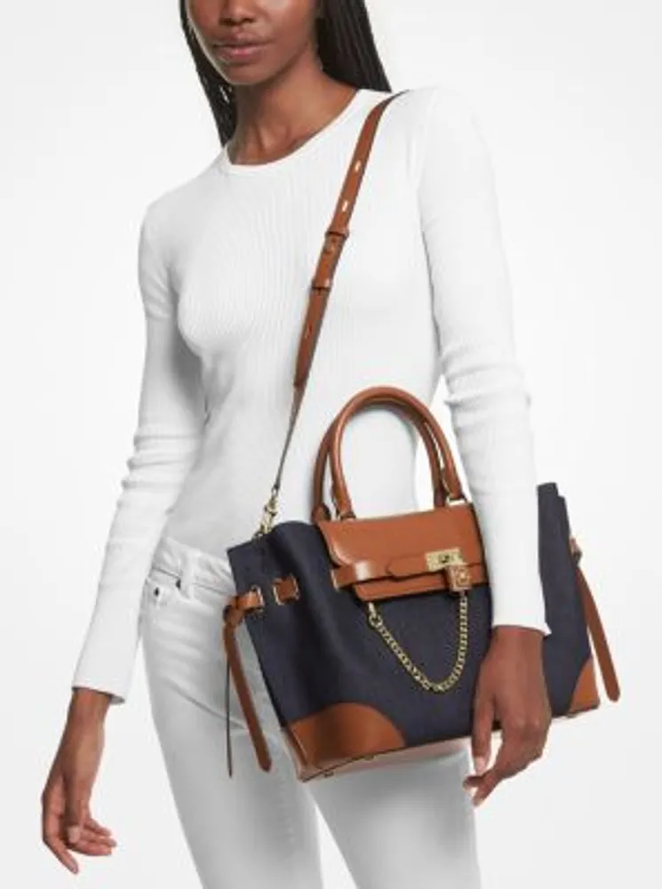 Michael Kors Hamilton Legacy Large Denim and Leather Belted