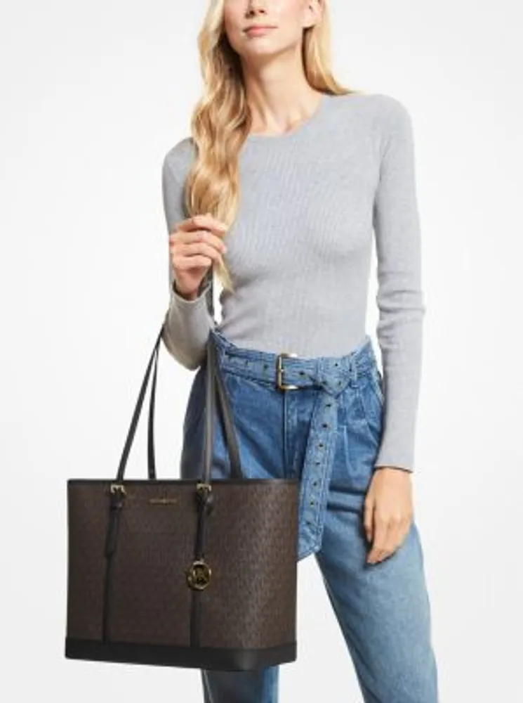 Michael kors jet set hotsell tote logo