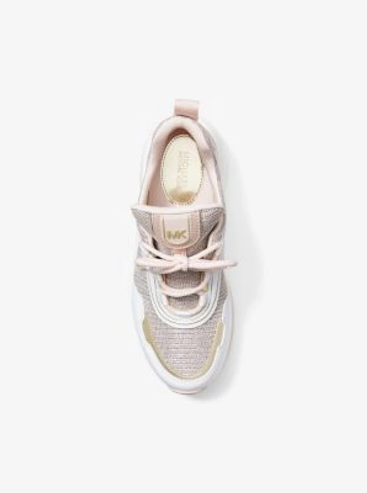 Michael Kors Olympia Glitter Chain-Mesh and Leather Trainer