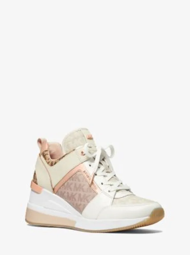 Michael Kors Olympia Extreme Logo Jacquard and Leather Trainer