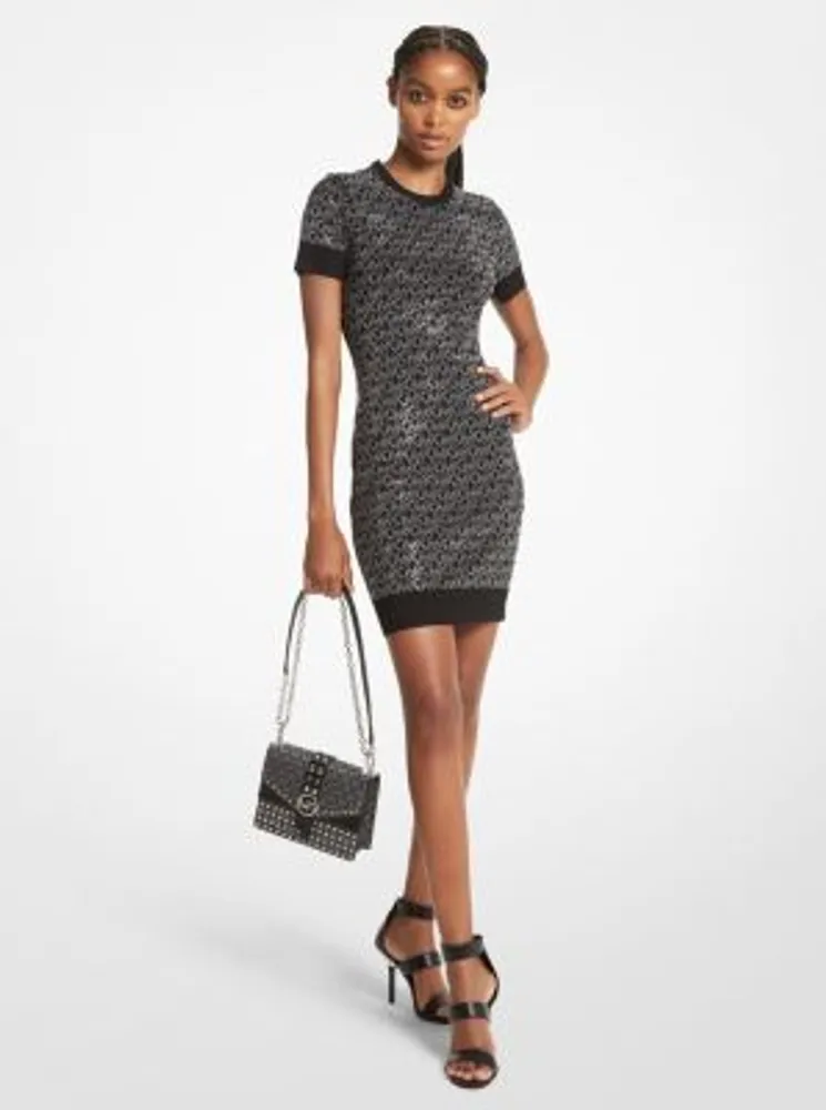 Michael Kors Studded Logo Stretch Viscose Mini Dress Scarborough