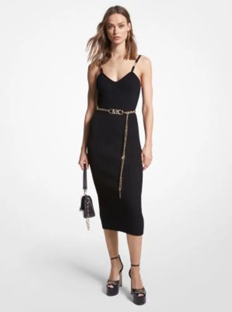 Michael kors belted on sale ribbed knit dress