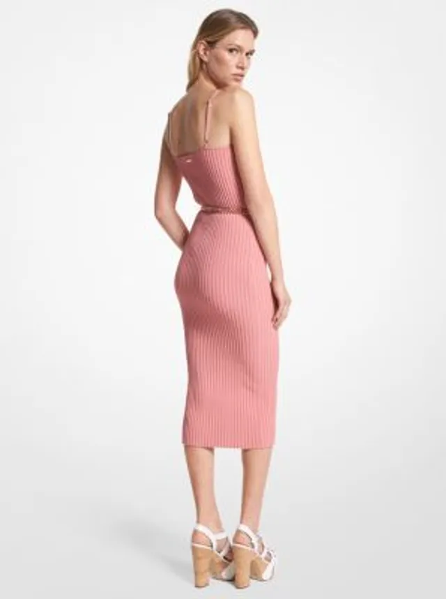 Michael kors belted ribbed knit outlet dress