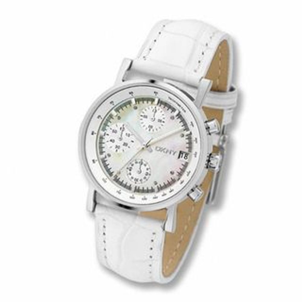 Peoples Ladies' DKNY Chronograph White Leather Strap Watch with 