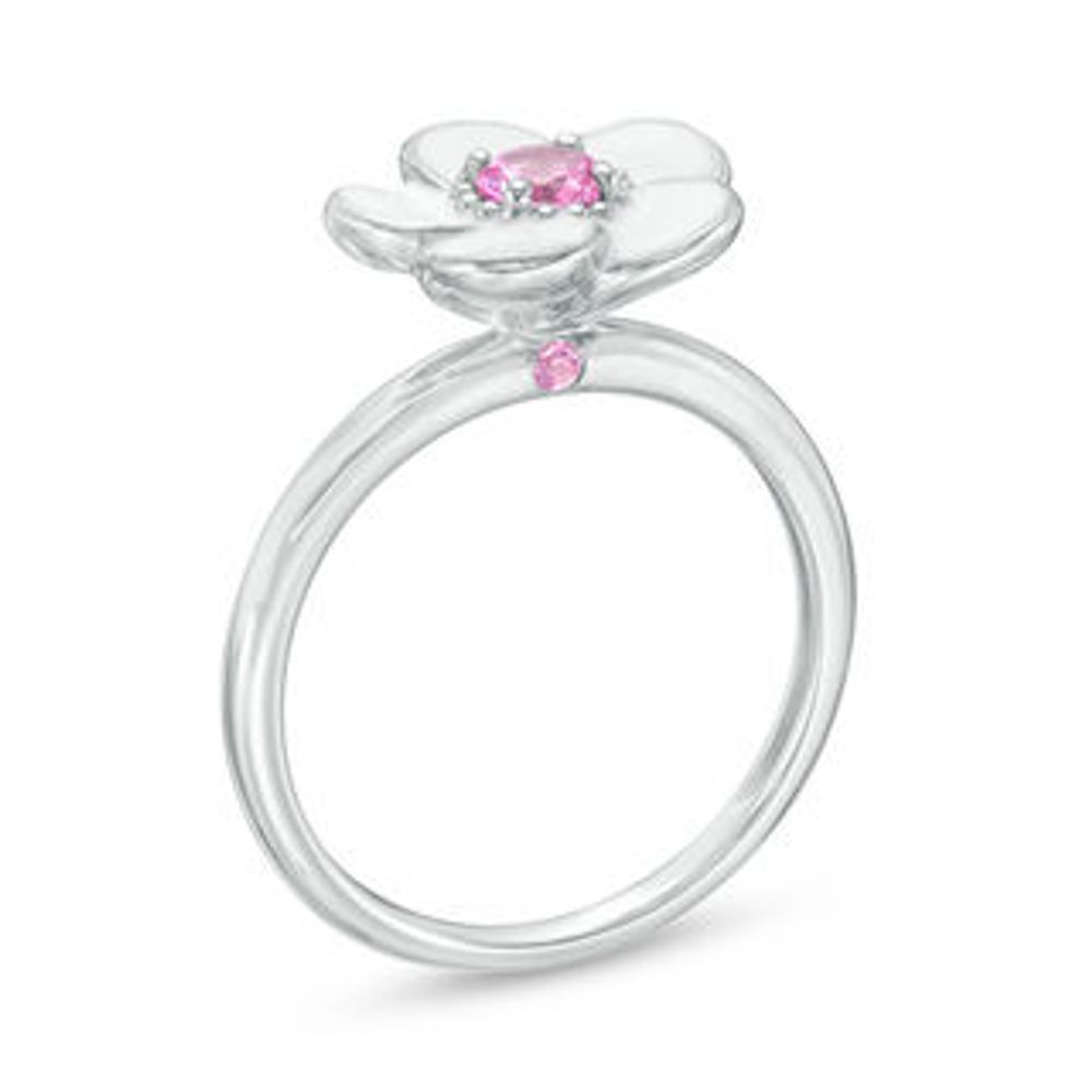 Blöem Lab-Created Pink Sapphire with White Enamel Plumeria Ring in Sterling  Silver|Peoples Jewellers