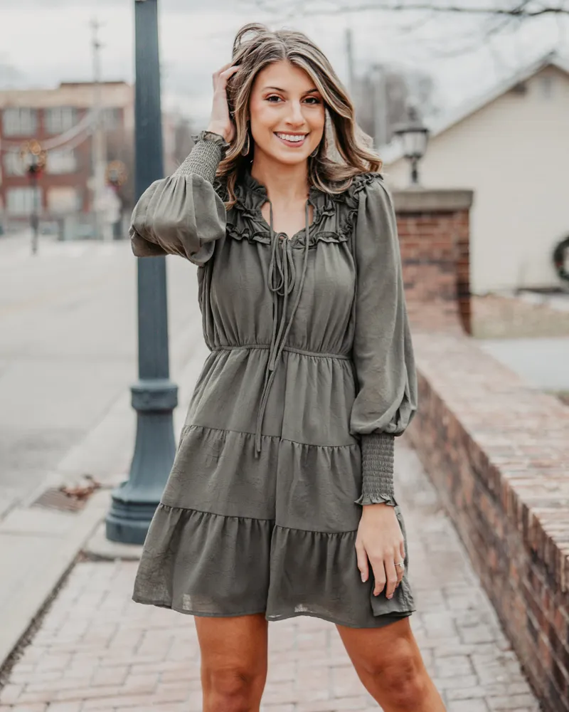 Mock neck shop ruffle dress