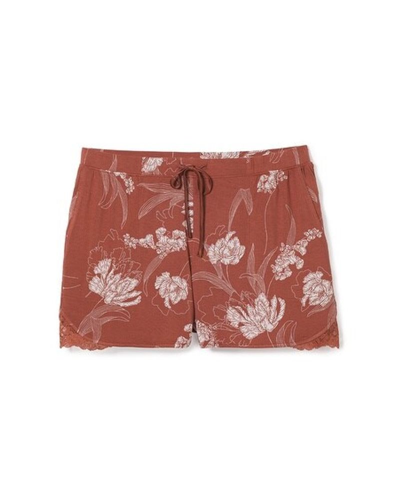 Soma Cool Nights Lace Trim Pajama Shorts STYLIZED FLORAL AUBURN