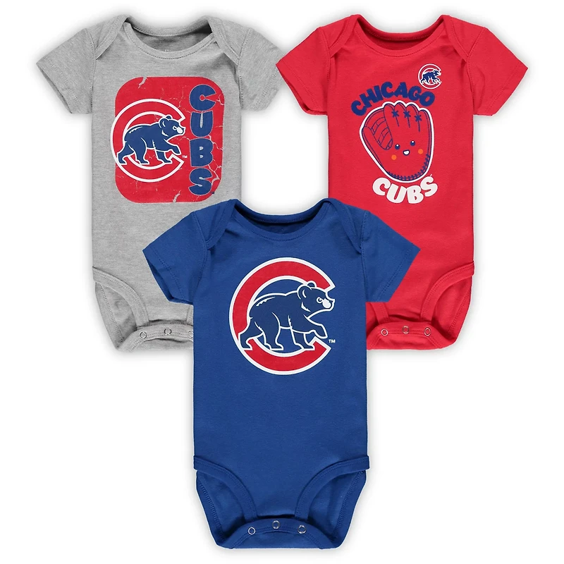 /Red/Heathered Gray Chicago Cubs Change Up 3-Pack Bodysuit Set