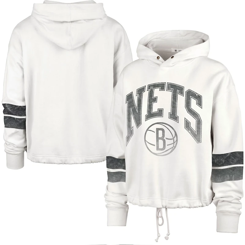 '47 Brooklyn Nets Emerson Stripe Cropped Pullover Hoodie