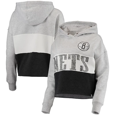 '47 Heathered /Heathered Brooklyn Nets Lizzy Cutoff Pullover Hoodie