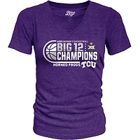 84 TCU Horned Frogs 2025 Big 12 Basketball Conference Tournament Champions Locker Room Tri-Blend V-Neck T-Shirt