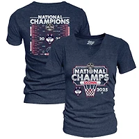84 UConn Huskies 2025 NCAA Basketball National Champions Bracket Tri-Blend V-Neck T-Shirt