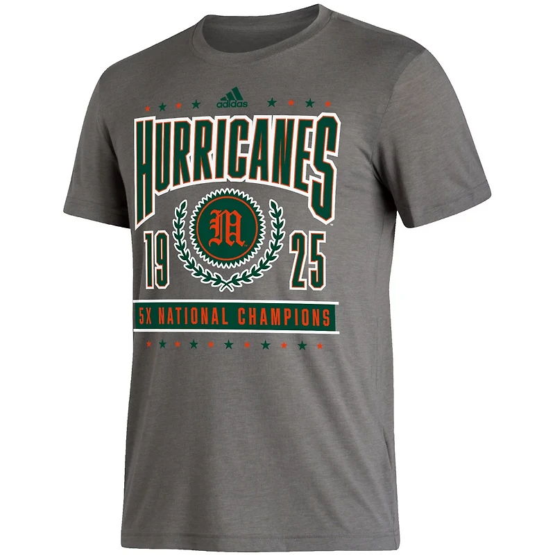 adidas Heathered Charcoal Miami Hurricanes 5X National Champions Reminisce Tri-Blend T-Shirt