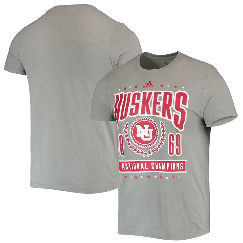 adidas Heathered Gray Nebraska Huskers Reminisce Tri-Blend T-Shirt