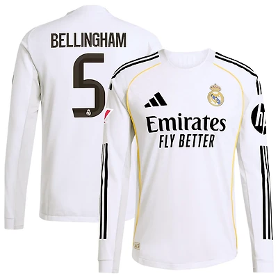 adidas Jude Bellingham Real Madrid 2025 26 Home Authentic Long Sleeve Jersey