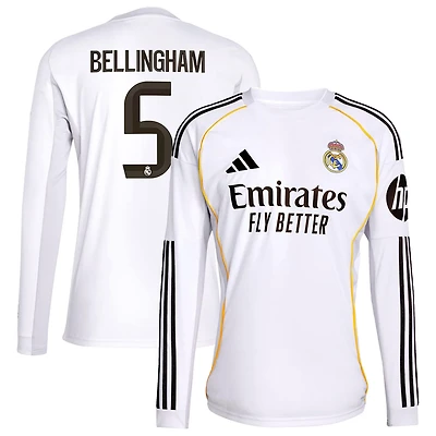 adidas Jude Bellingham Real Madrid 2025 26 Home Replica Long Sleeve Jersey