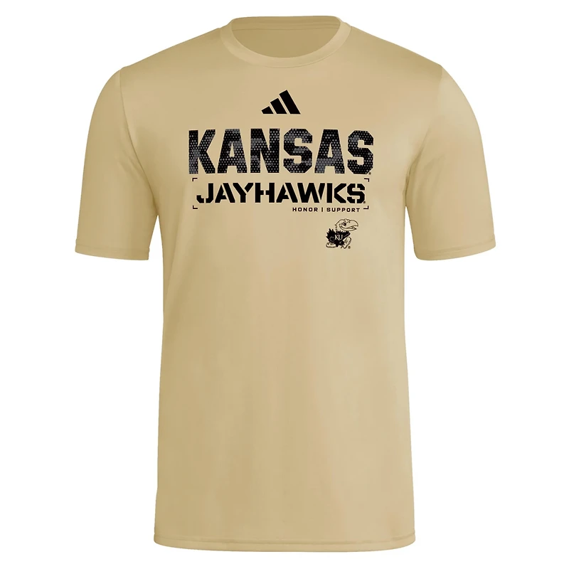 adidas Kansas Jayhawks 2025 Military Appreciation Pre-Game AEROREADY T-Shirt