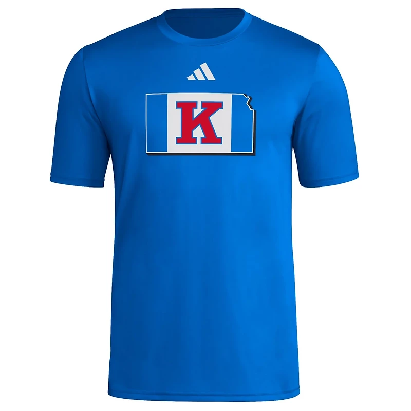 adidas Kansas Jayhawks Basketball State Outline Pre-Game T-Shirt