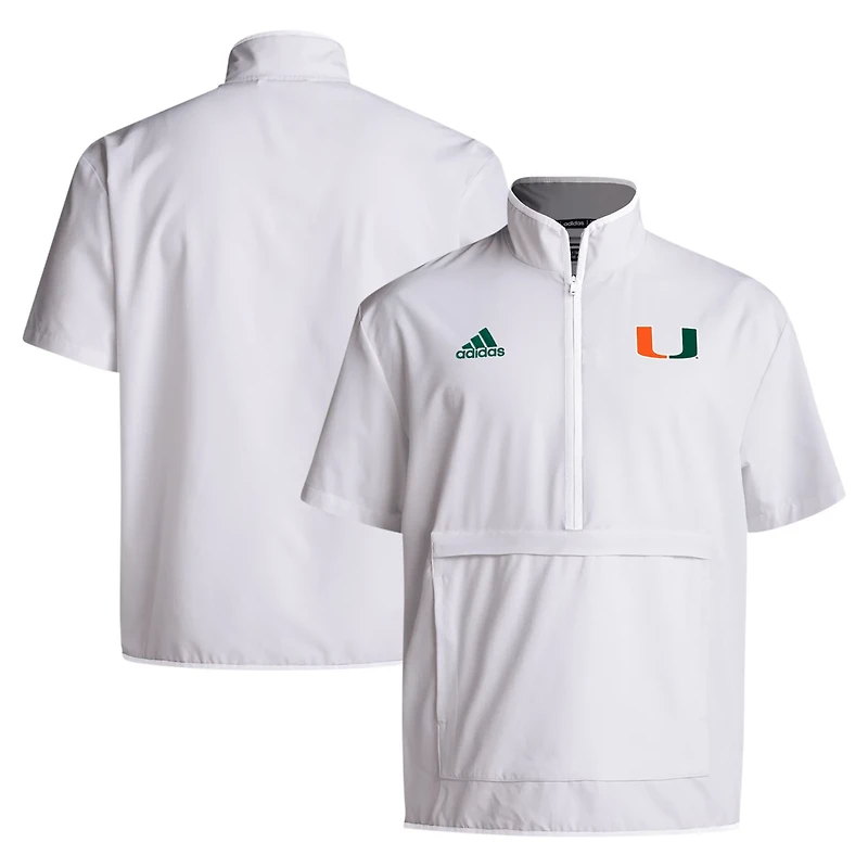 adidas Miami Hurricanes 2024 Coaches Sideline Half-Zip Short Sleeve Jacket