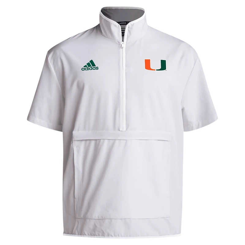 adidas Miami Hurricanes 2024 Coaches Sideline Half-Zip Short Sleeve Jacket