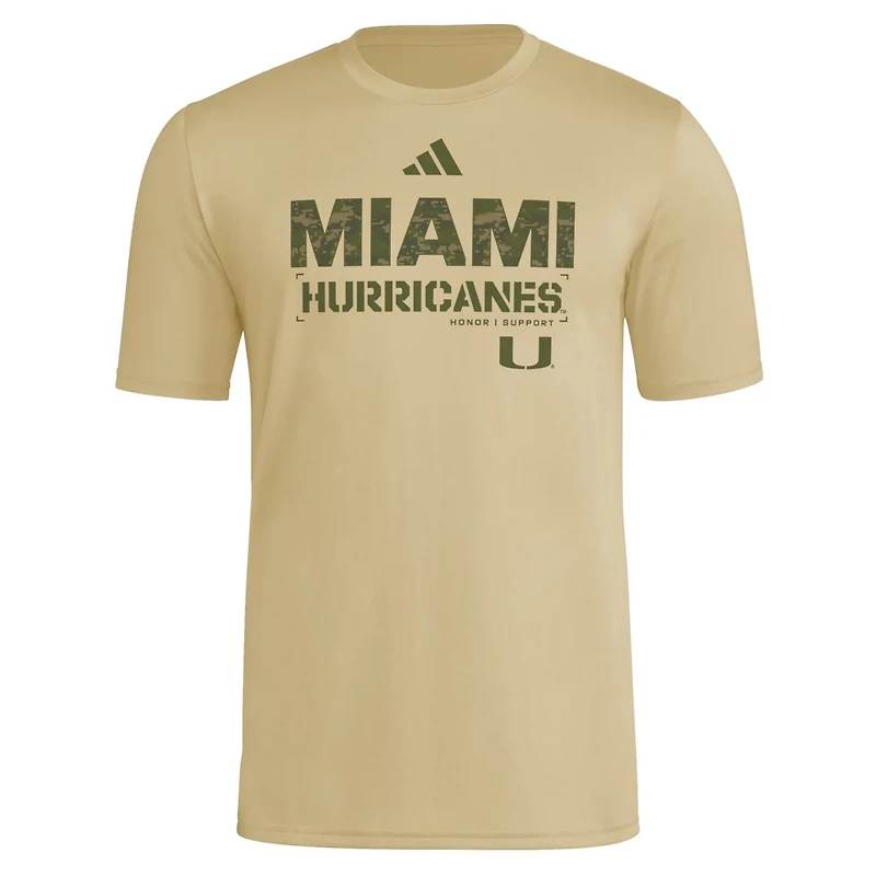 adidas Miami Hurricanes 2025 Military Appreciation Pre-Game AEROREADY T-Shirt