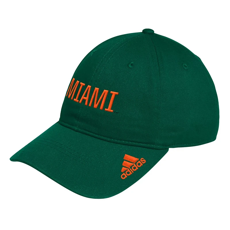 adidas Miami Hurricanes Locker Room Wordmark Slouch Adjustable Hat