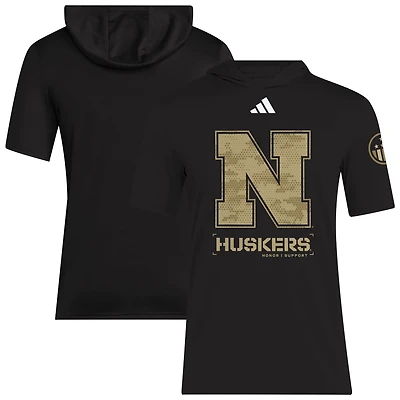 adidas Nebraska Huskers 2025 Military Appreciation AEROREADY Hooded T-Shirt