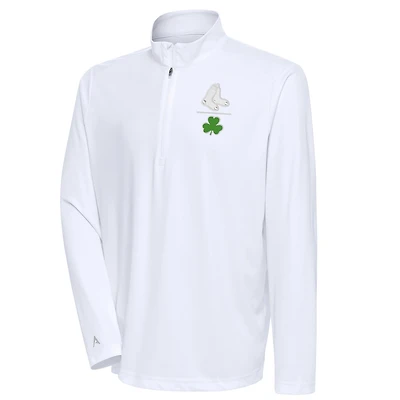 Antigua Boston Red Sox Shamrock Tribute Quarter-Zip Pullover Top