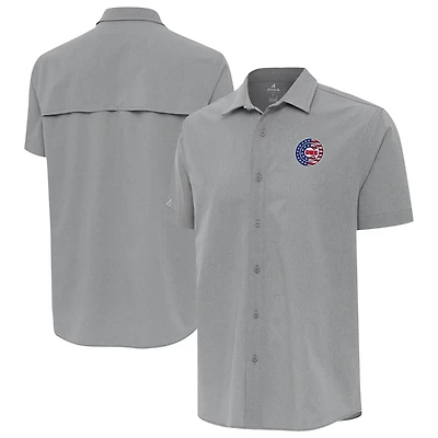 Antigua Chicago Cubs Activate Stars and Stripes Team Logo Short Sleeve Button-Up Shirt