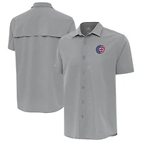 Antigua Chicago Cubs Activate Stars and Stripes Team Logo Short Sleeve Button-Up Shirt